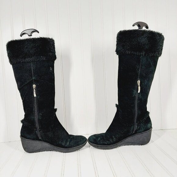 Guess Black Suede Leather Fur Winter Wedge Heel Riding Grip Sole Boots C267 - Picture 7 of 11